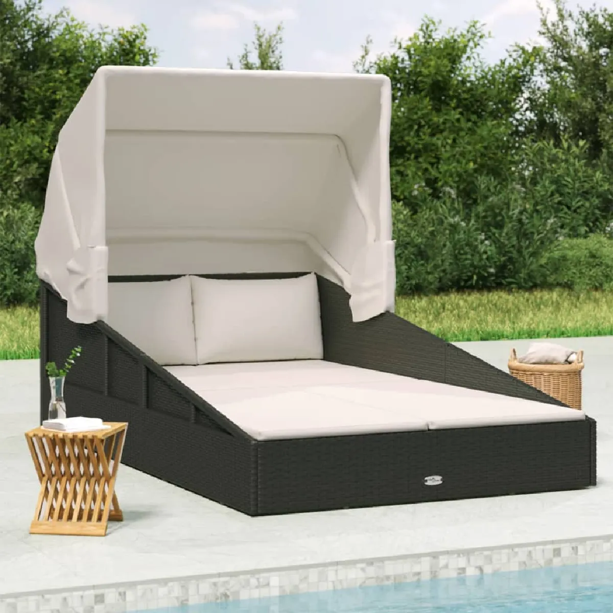 Vidaxl Transat avec toit pliable noir 200x114x128 cm résine tressée