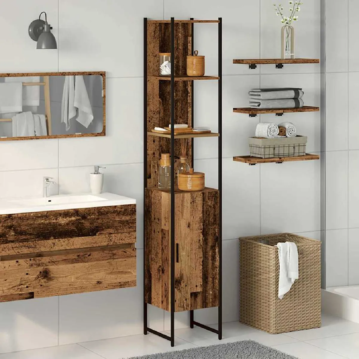 vidaXL Armoire de salle de bain Bois ancien 33 x 33 x 185,5 cm