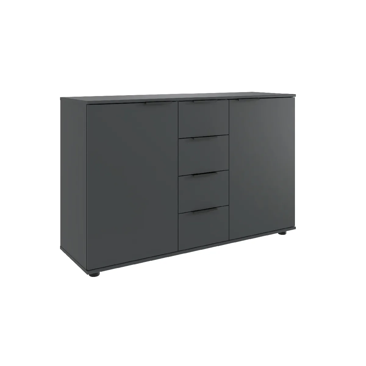 Commode, meuble de rangement avec 2 portes et 4 tiroirs coloris graphite, noir - Longueur 130 x Hauteur 83 x Profondeur 41cm
