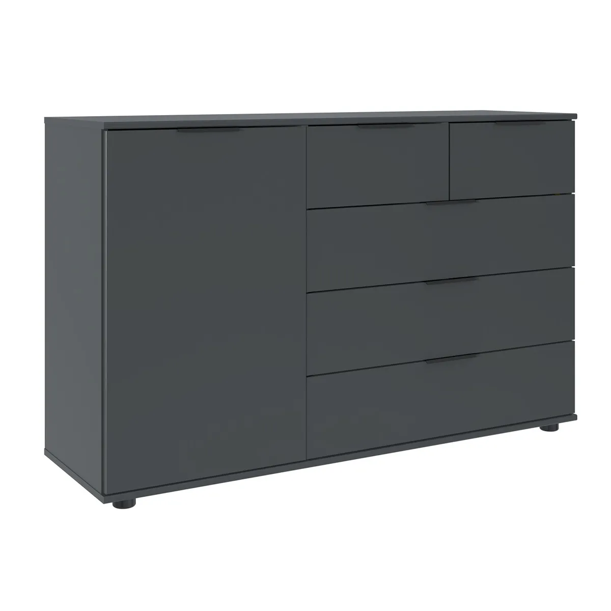 Commode combinée, meuble de rangement coloris graphite, noir - Longueur 130 x Hauteur 83 x Profondeur 41 cm