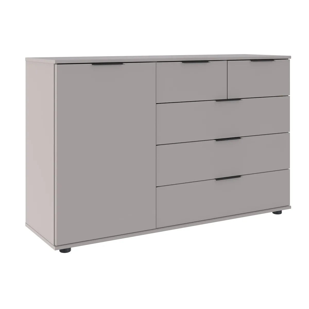 Commode, meuble de rangement coloris Gris, rechampis graphite - Longueur 130 x Hauteur 83 x Profondeur 41cm