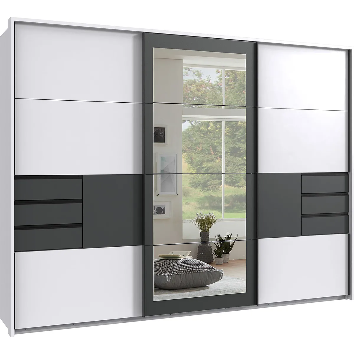 pegane Armoire à portes coulissantes - Blanc Graphite