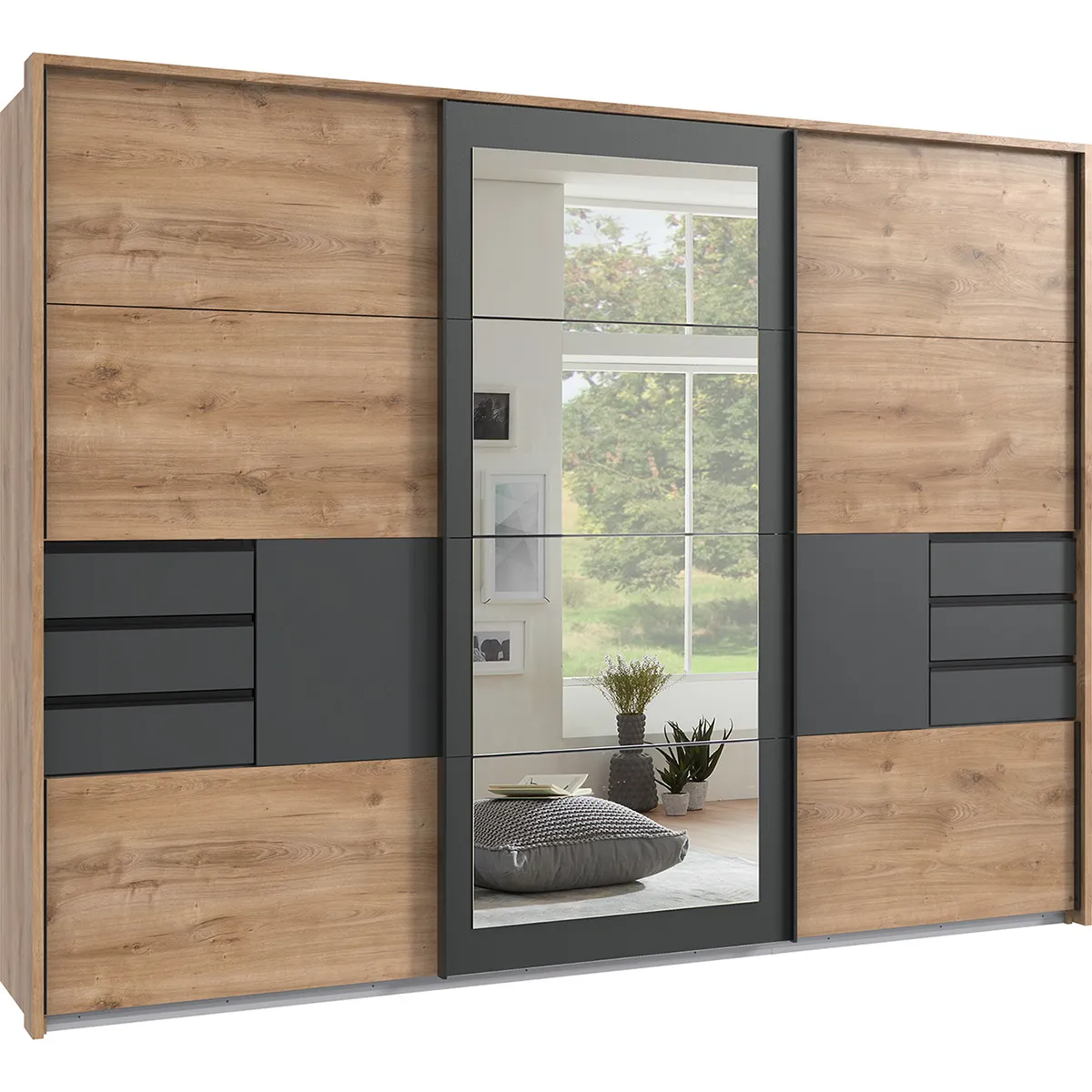 Pegane Armoire Portes Coulissantes Chêne Poutre