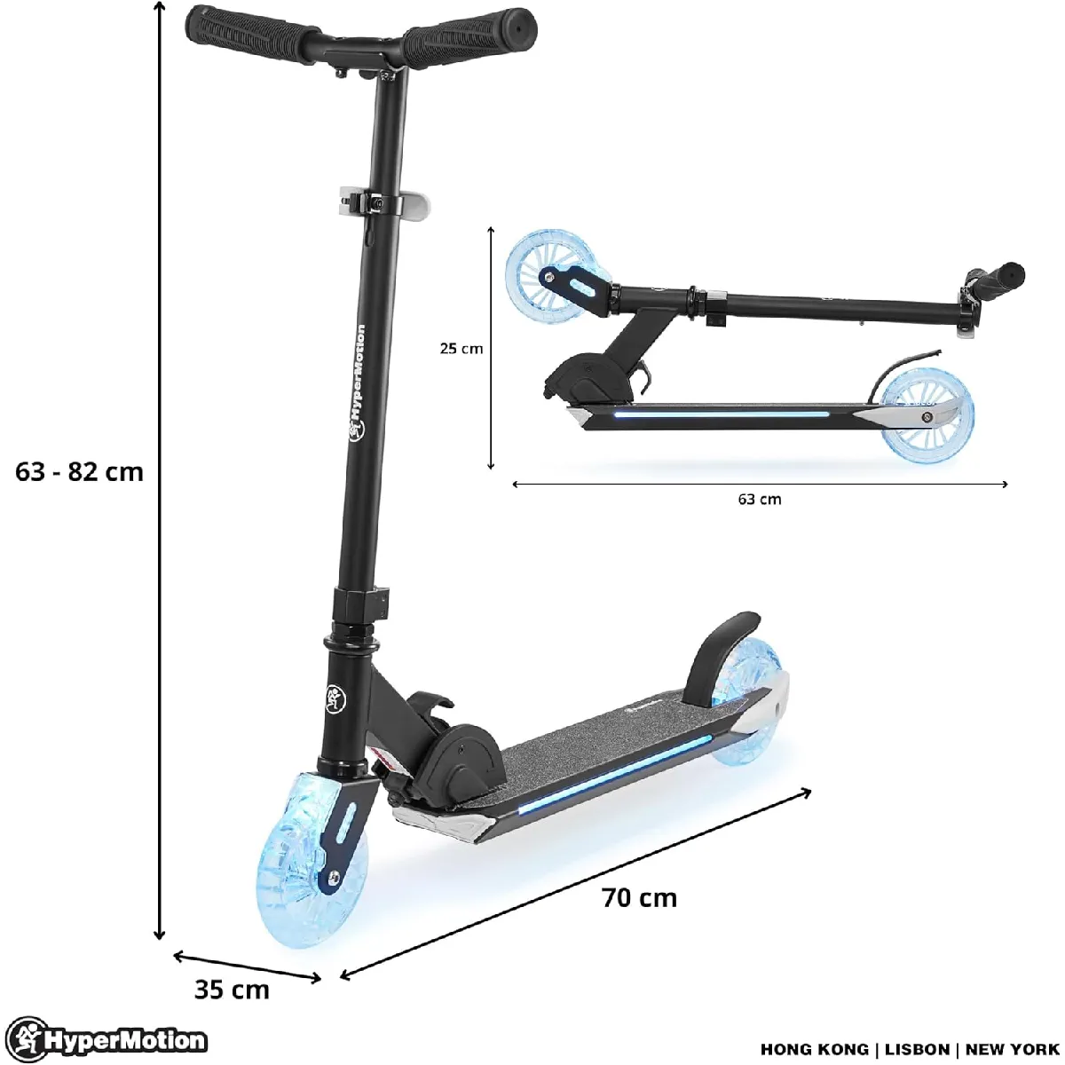 HyperMotion LUMI Trottinette d'équilibre, 3 en 1, avec plateforme éclairée et roues LED, siège réglable, pliable, avec roues en caoutchouc, jusqu'à 50 kg, pour enfants à partir de 1 an, rose
