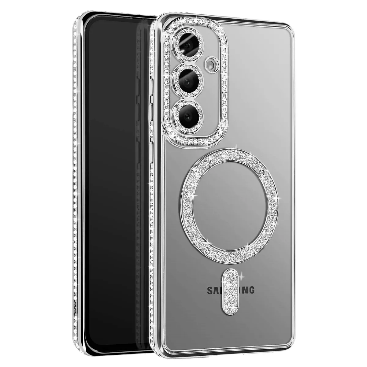 Avizar Argent Coque Diamant Pour Samsung Galaxy S25 Magsafe Contour Strass