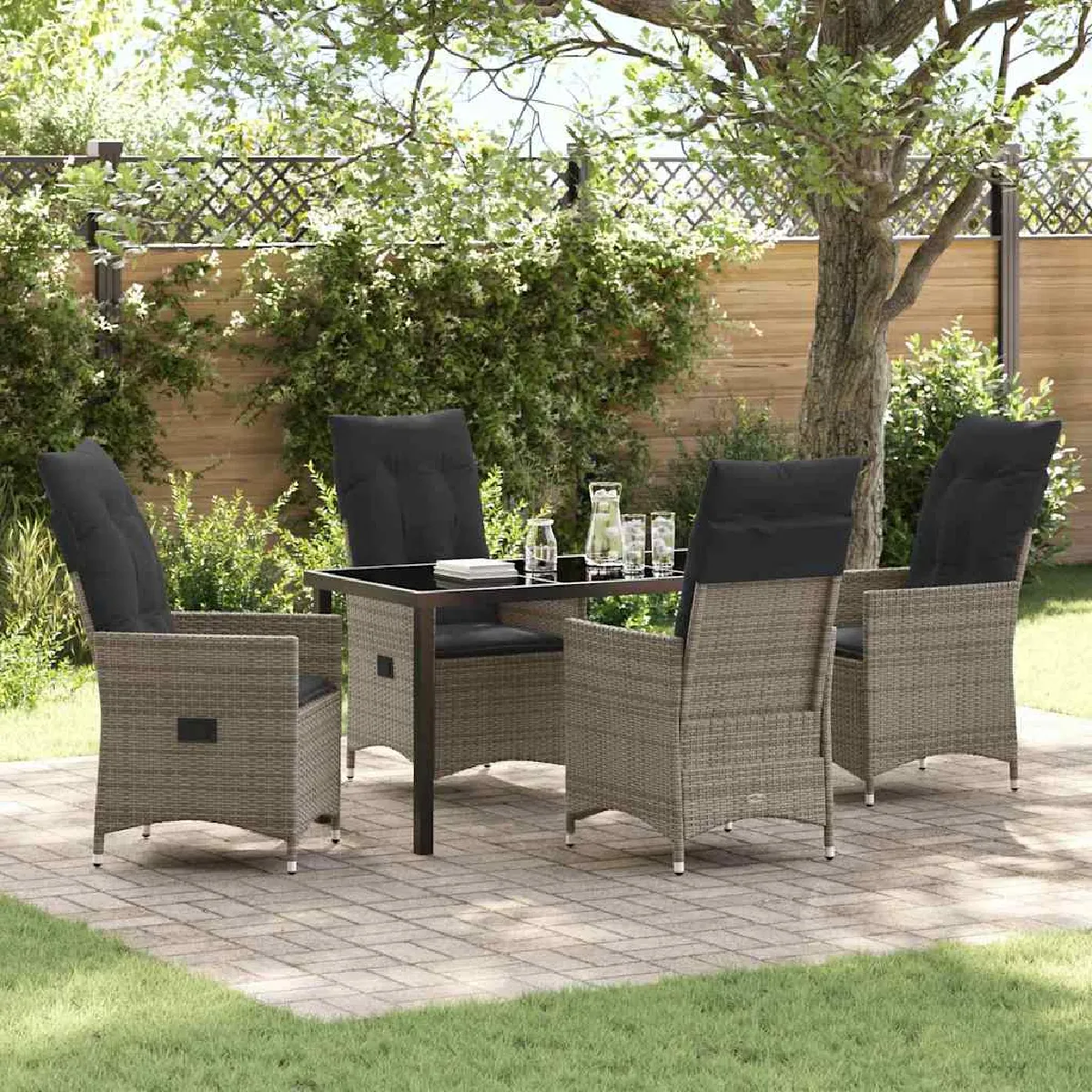Vidaxl Gris Ensemble De Jardin 5 Pièces Avec Coussins En Poly Rattan 3379550 - Image 2
