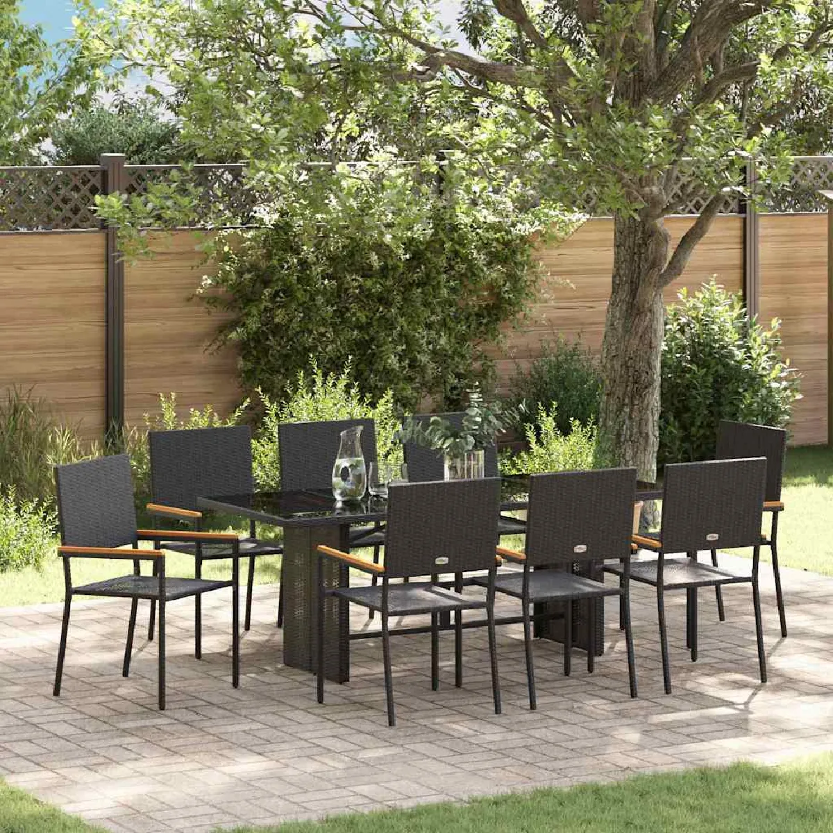 vidaXL Ensemble de salle à manger pour jardin 9 pcs Noir polyrotin