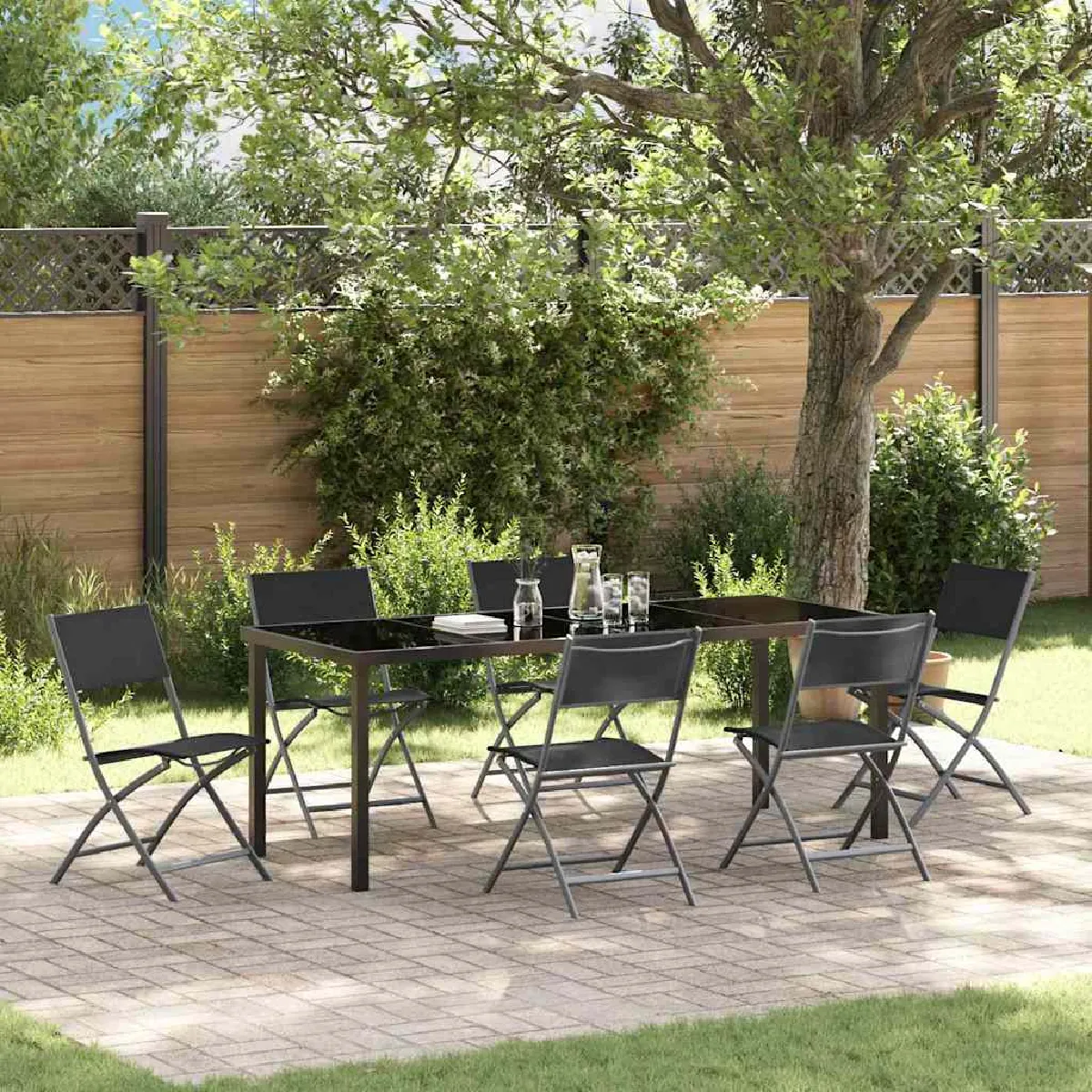 vidaXL Ensemble de salle à manger pour jardin 7 pcs Noir