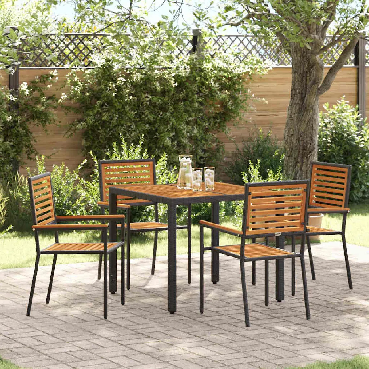 vidaXL Ensemble de salle à manger pour jardin 5 pcs Noir et Marron