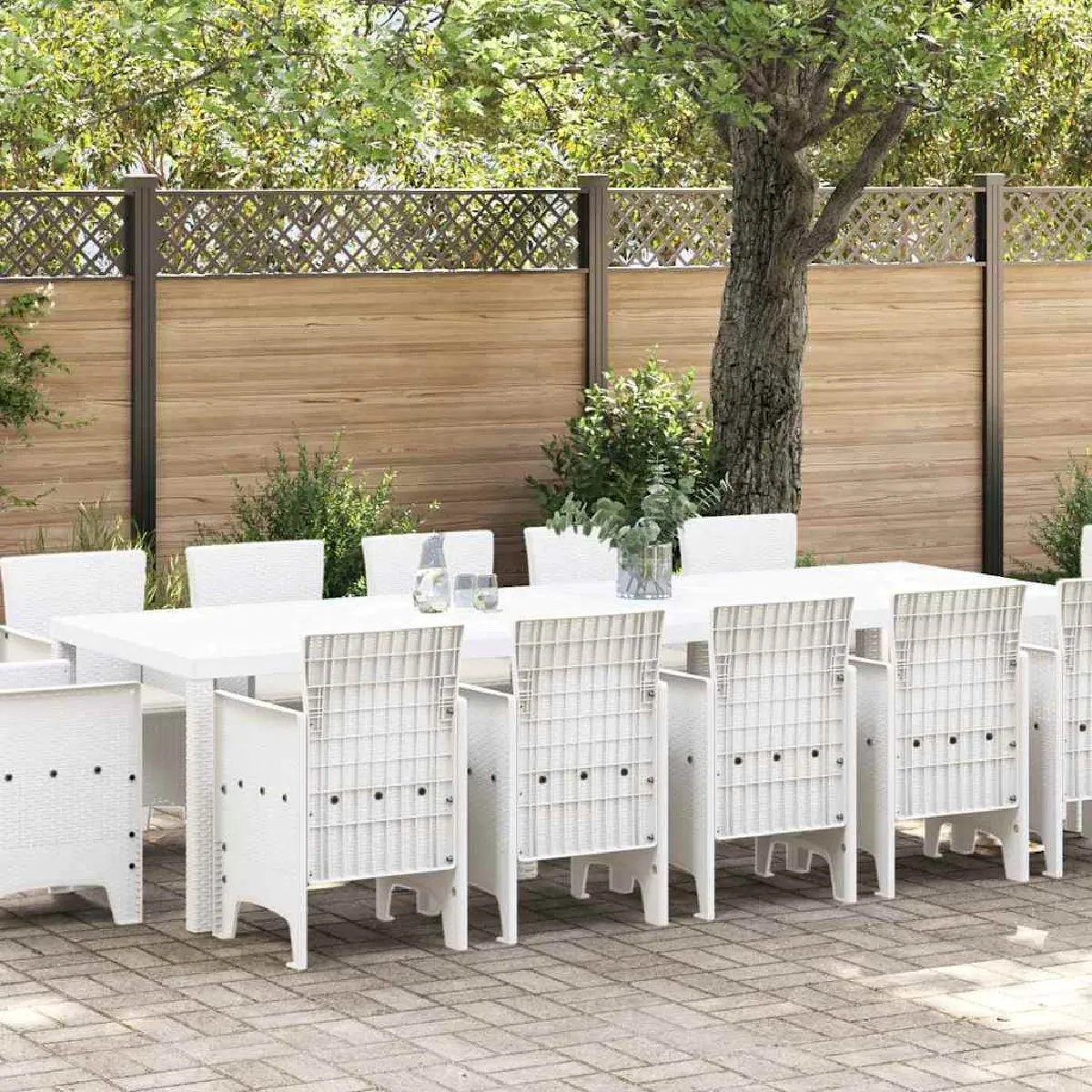 vidaXL Ensemble de jardin de 13 pièces avec coussins en rotin Table de jardin 200x100x73 cm en rotin Table de jardin 150x100x73 cm en rotin Chaises de jardin avec coussins 4 pcs en rotin