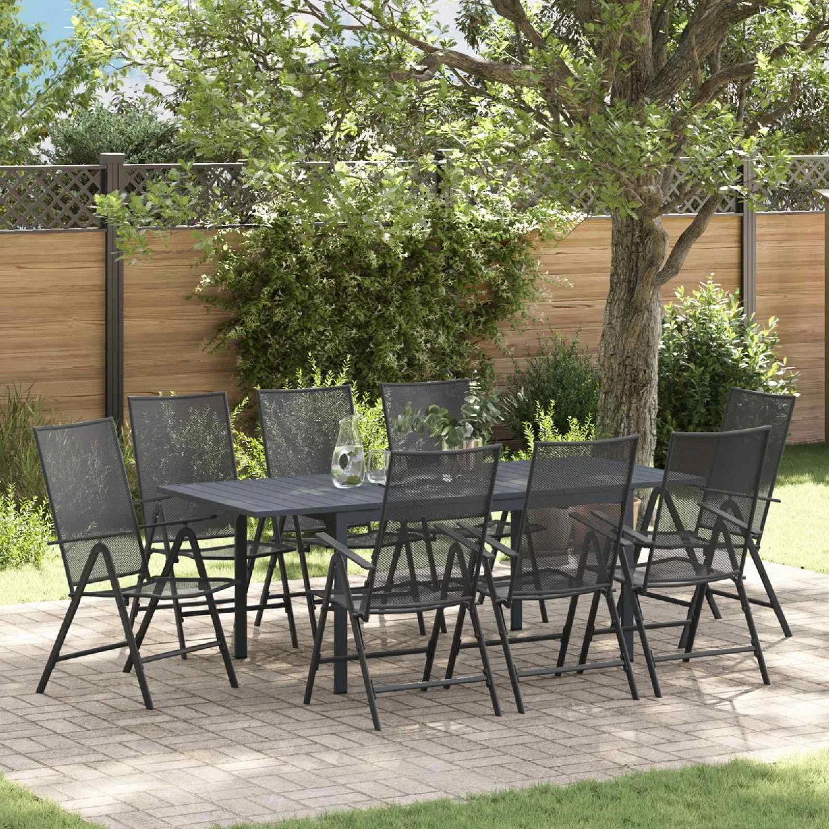 vidaXL Ensemble de salle à manger pour jardin 9 pcs Acier - vue 2