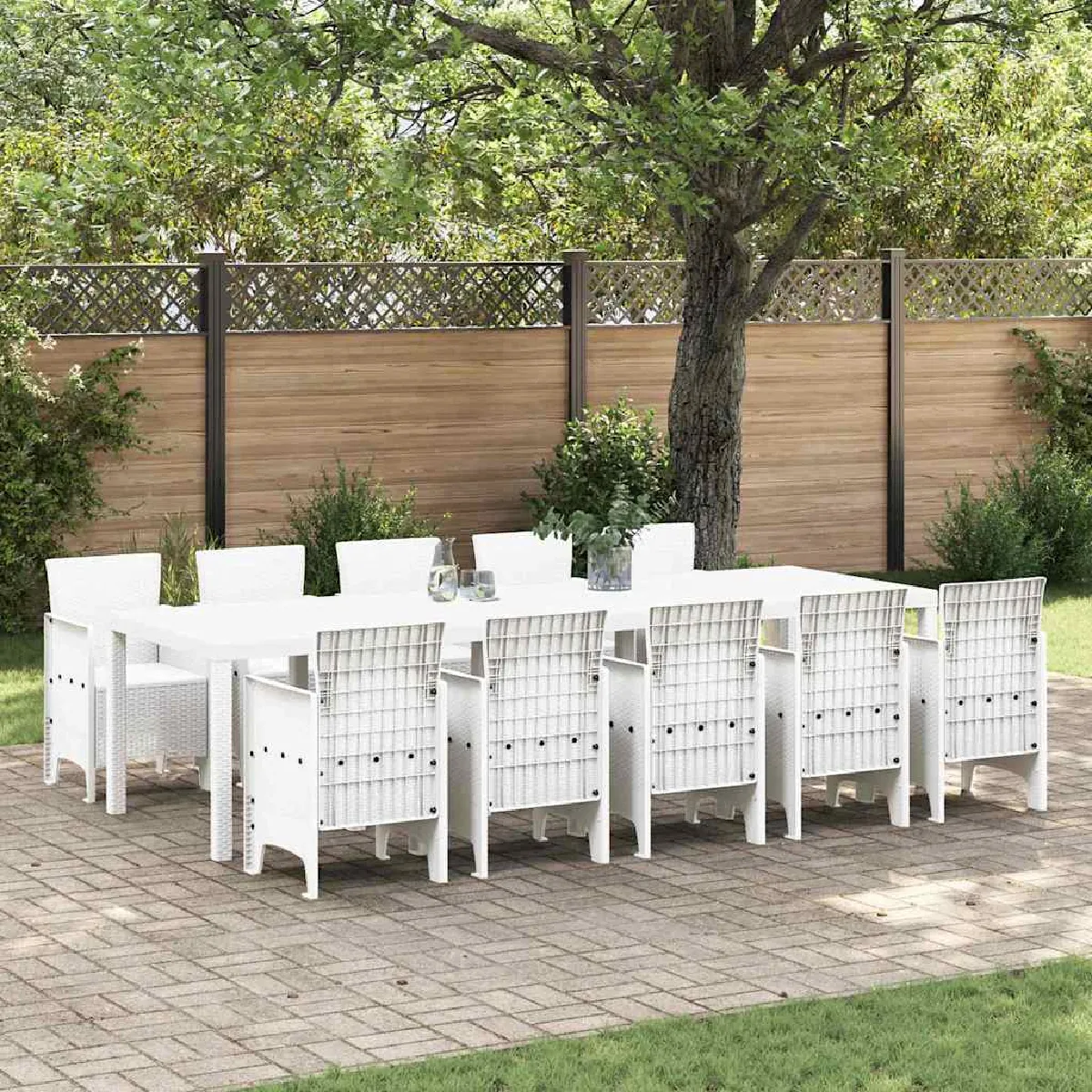 vidaXL Ensemble de salle à manger pour jardin 11 pcs Blanc