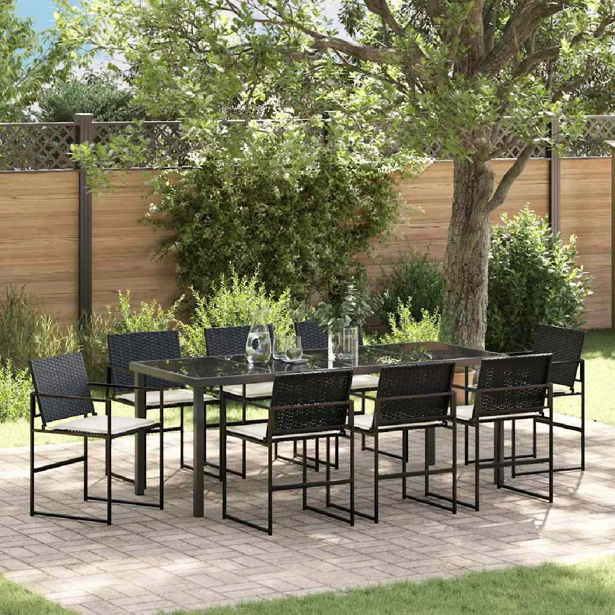 vidaXL Ensemble de dîner de jardin 9 pièces avec coussins Poly Rattan - vue 4