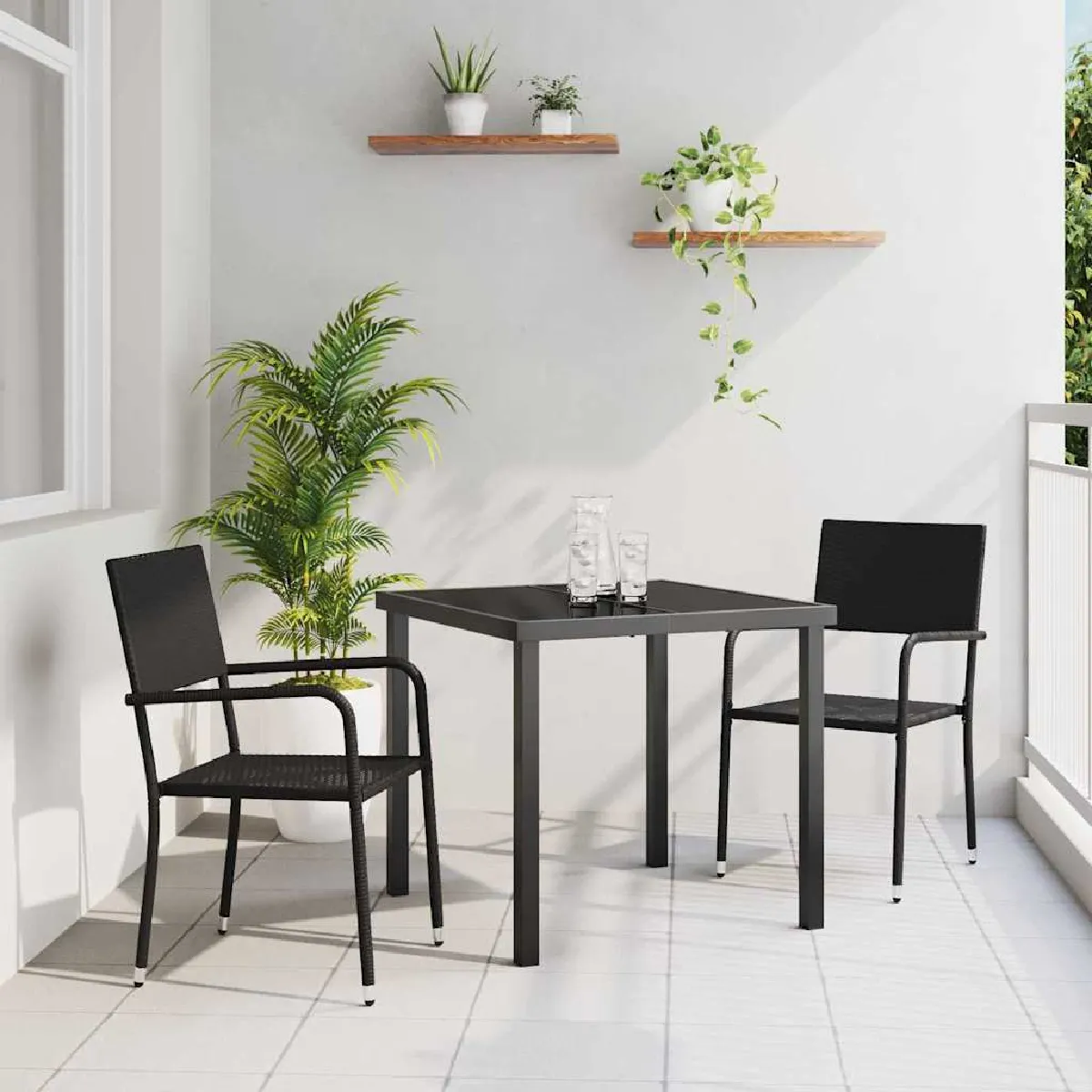vidaXL Ensemble de salle à manger pour jardin 3 pcs Noir polyrotin