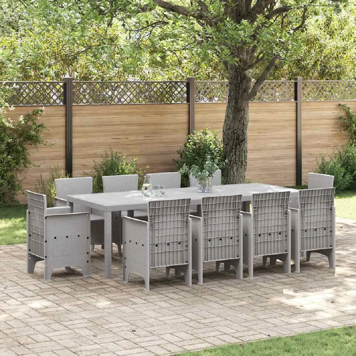 vidaXL Ensemble de salle à manger pour jardin 11 pcs Gris clair
