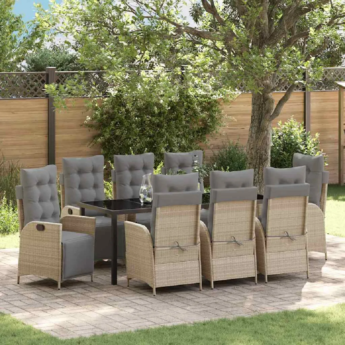 vidaXL Ensemble de dîner de jardin 9 pièces avec coussins Poly Rattan - vue 8