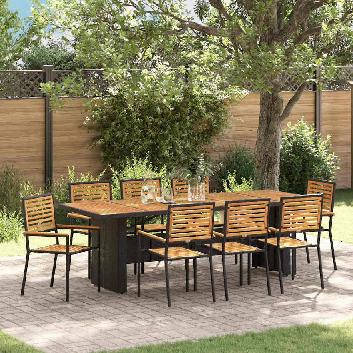 vidaXL Ensemble de salle à manger pour jardin 9 pcs et - vue 5