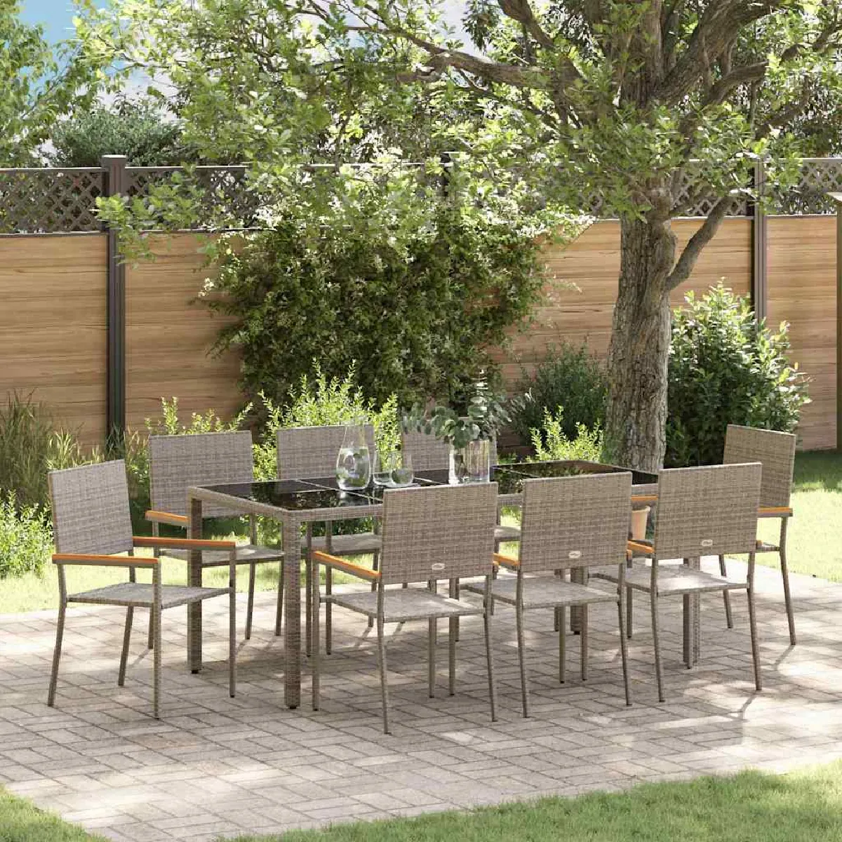 vidaXL Ensemble de salle à manger pour jardin 9 pcs Gris polyrotin