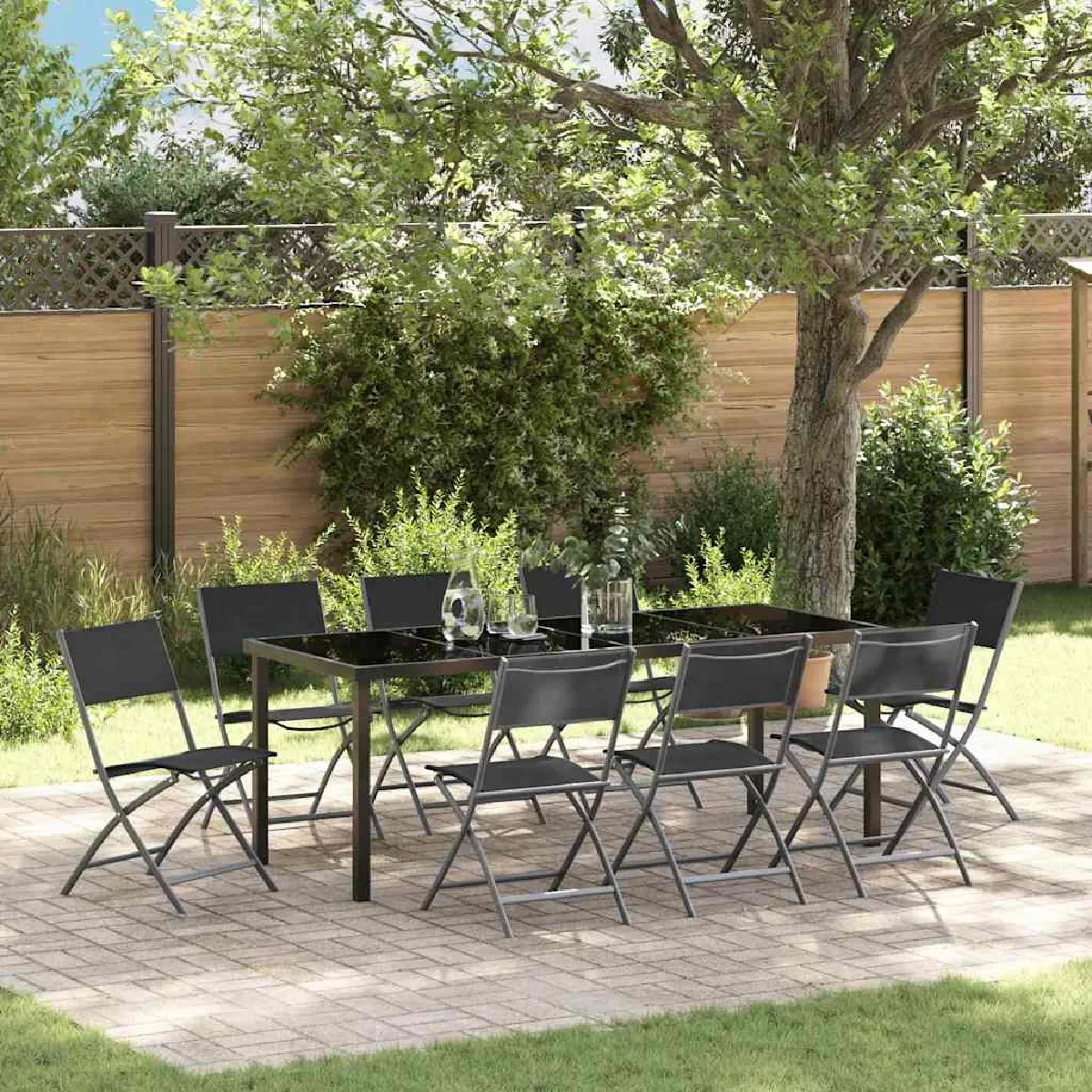 vidaXL Ensemble de salle à manger pour jardin 9 pcs Noir