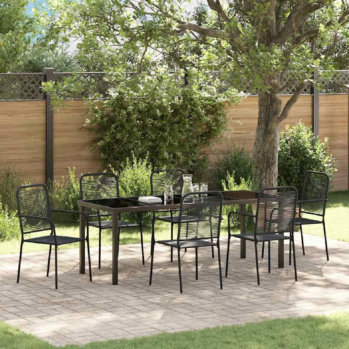 vidaXL Ensemble de salle à manger pour jardin 7 pcs Noir