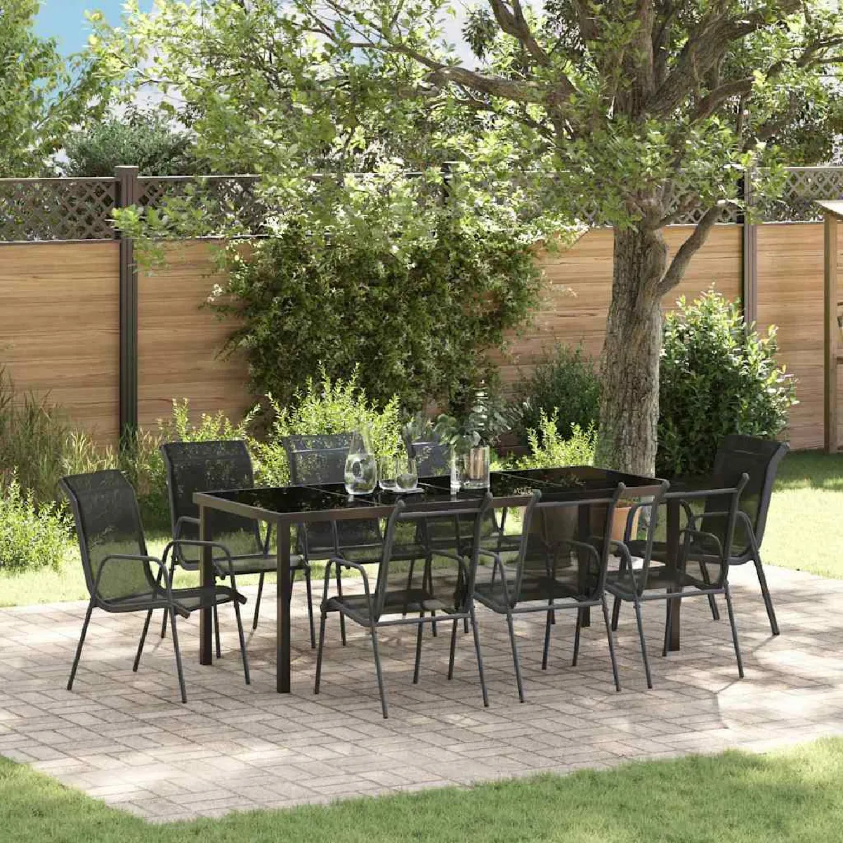 vidaXL Ensemble de salle à manger pour jardin 9 pcs Noir
