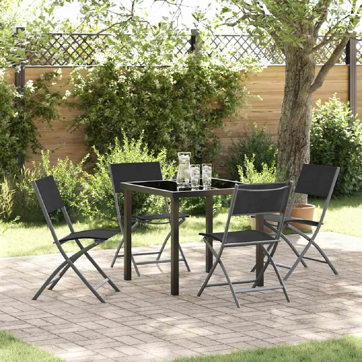 vidaXL Ensemble de salle à manger pour jardin 5 pcs Noir