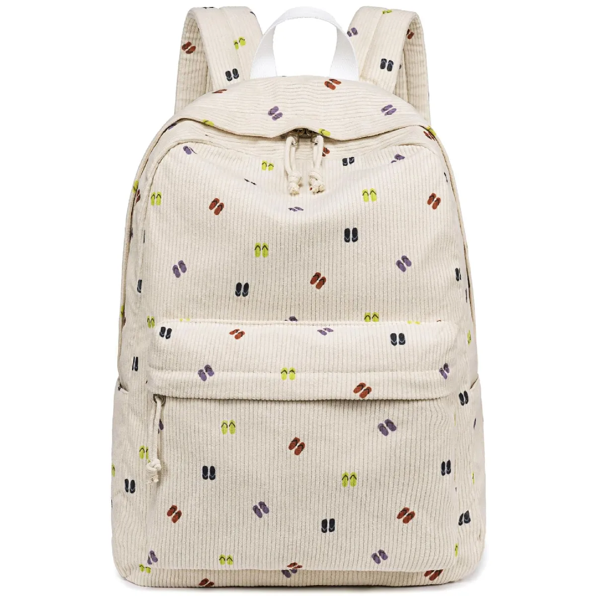 Sac à dos en velours côtelé avec motif de pantoufles pour filles, couleur beige - 45×15×30 cm