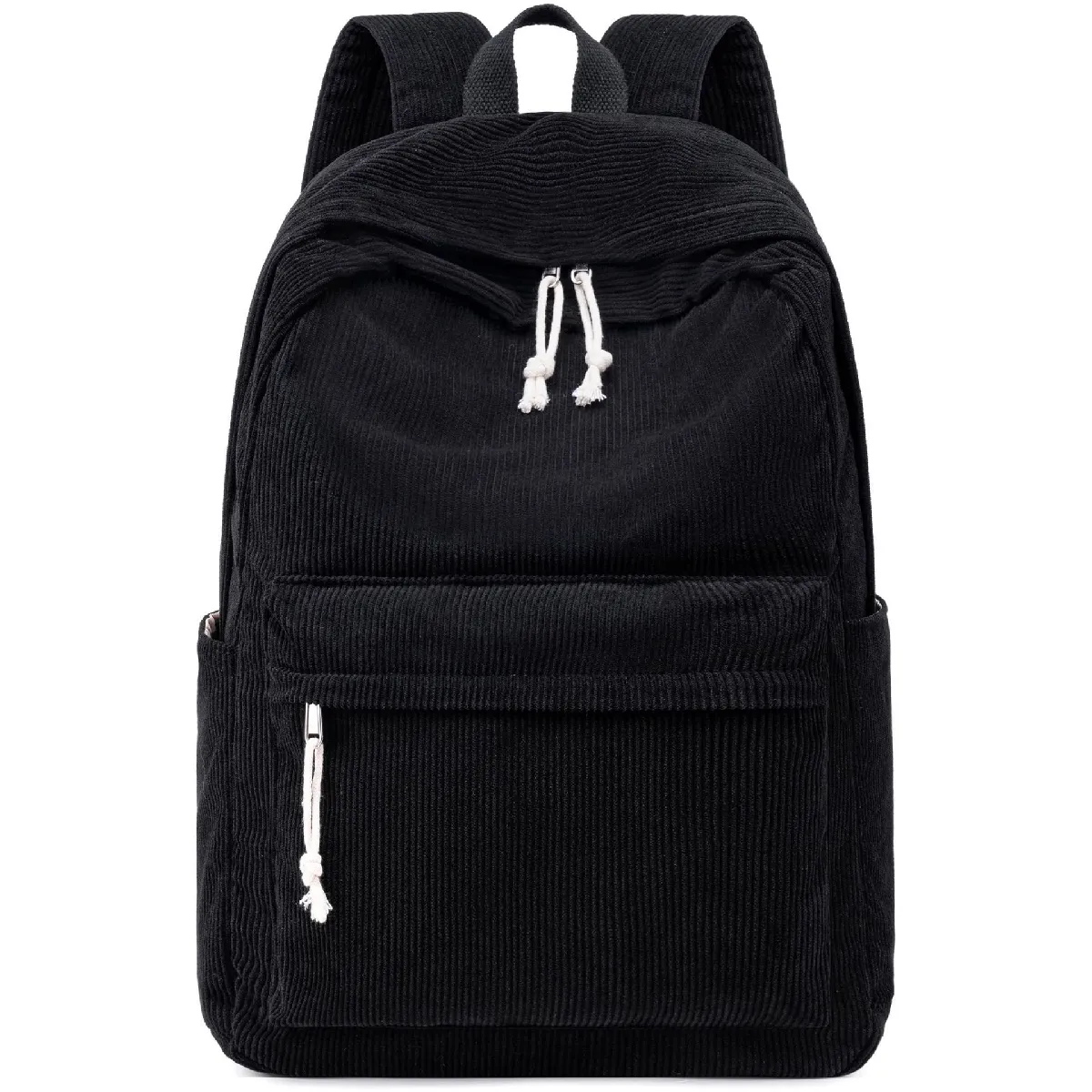 Sac à dos en velours côtelé pour fille, couleur noire - 45×15×30 cm