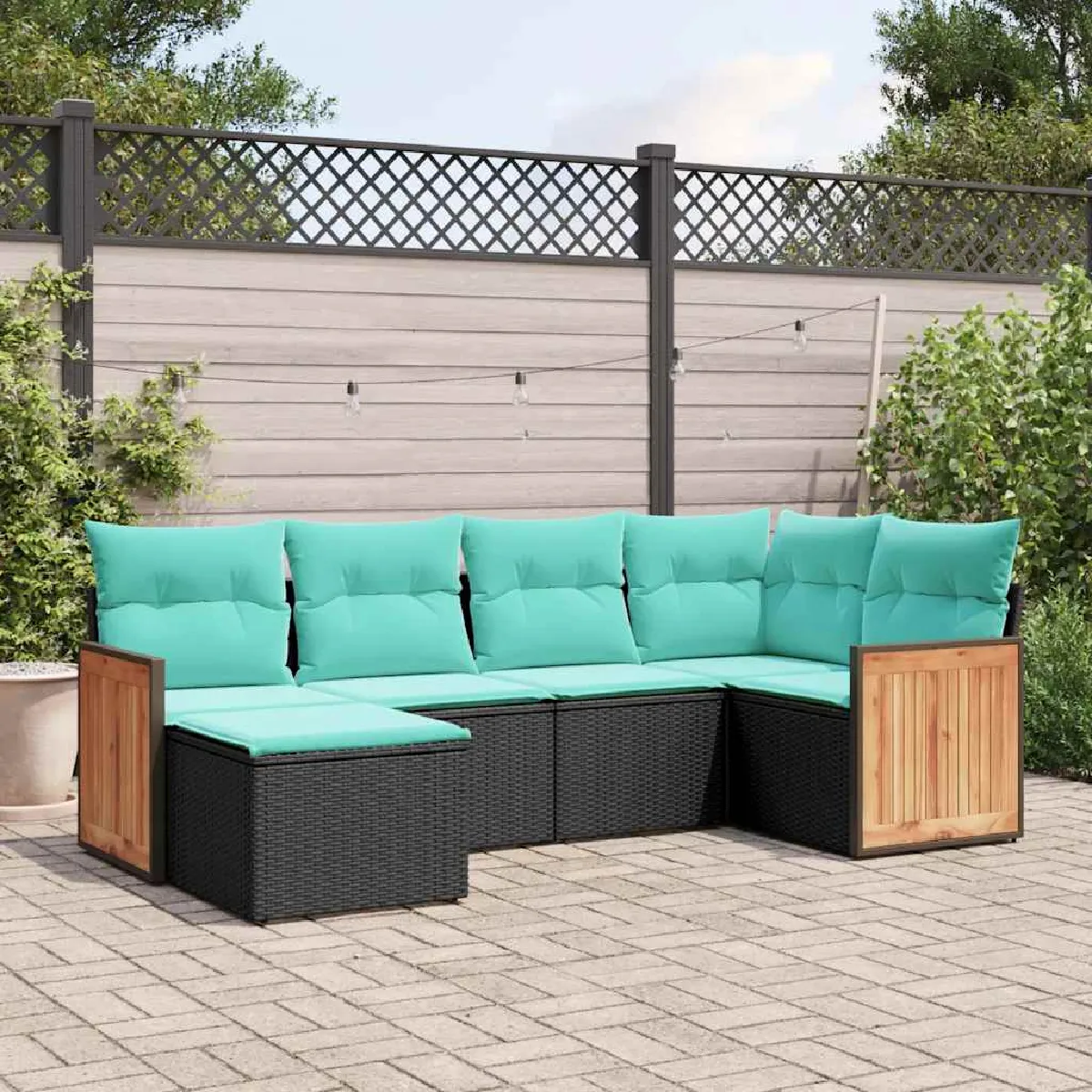 vidaXL Salon de jardin 6 pcs avec coussins résine tressée - vue 7
