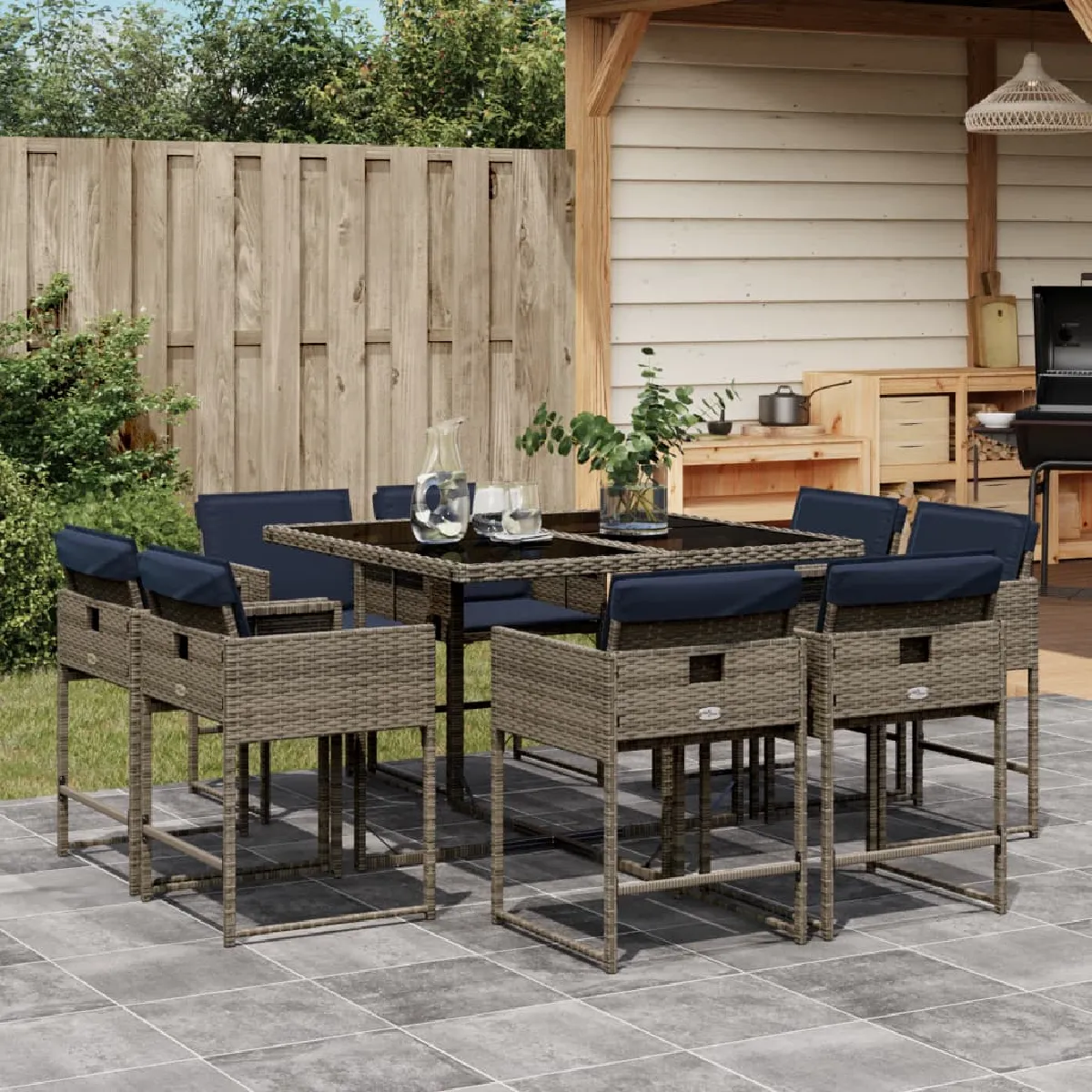 vidaXL Ensemble à manger de jardin 9 pcs Coussins Résine Tressée - vue 6