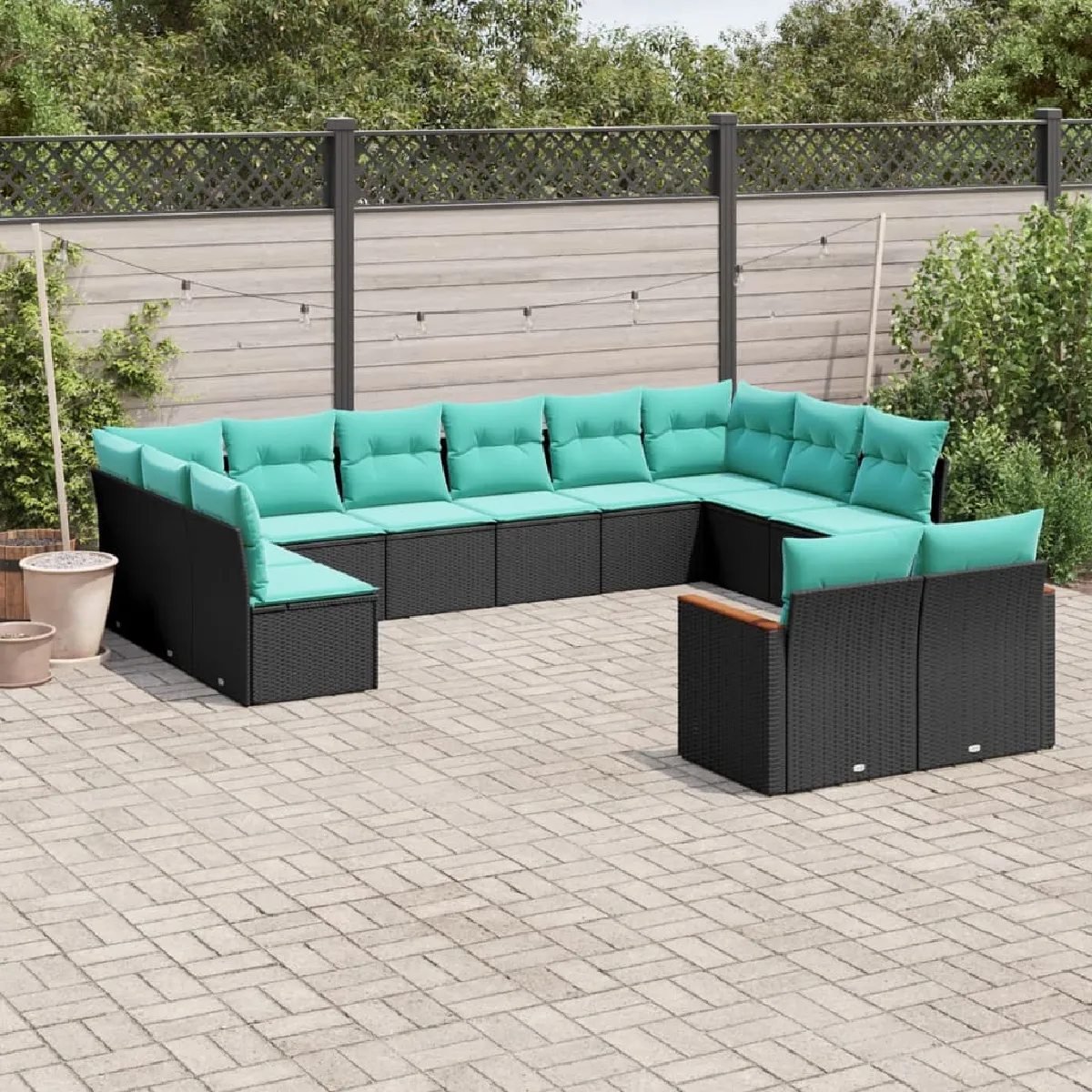vidaXL Salon de jardin avec coussins 12 pcs noir résine tressée