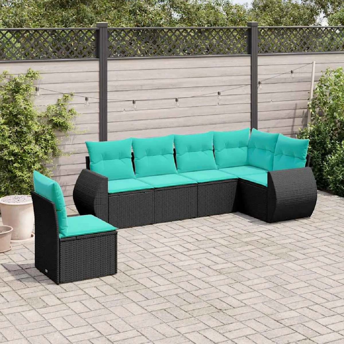 vidaXL Salon de jardin 6 pcs avec coussins noir résine tressée