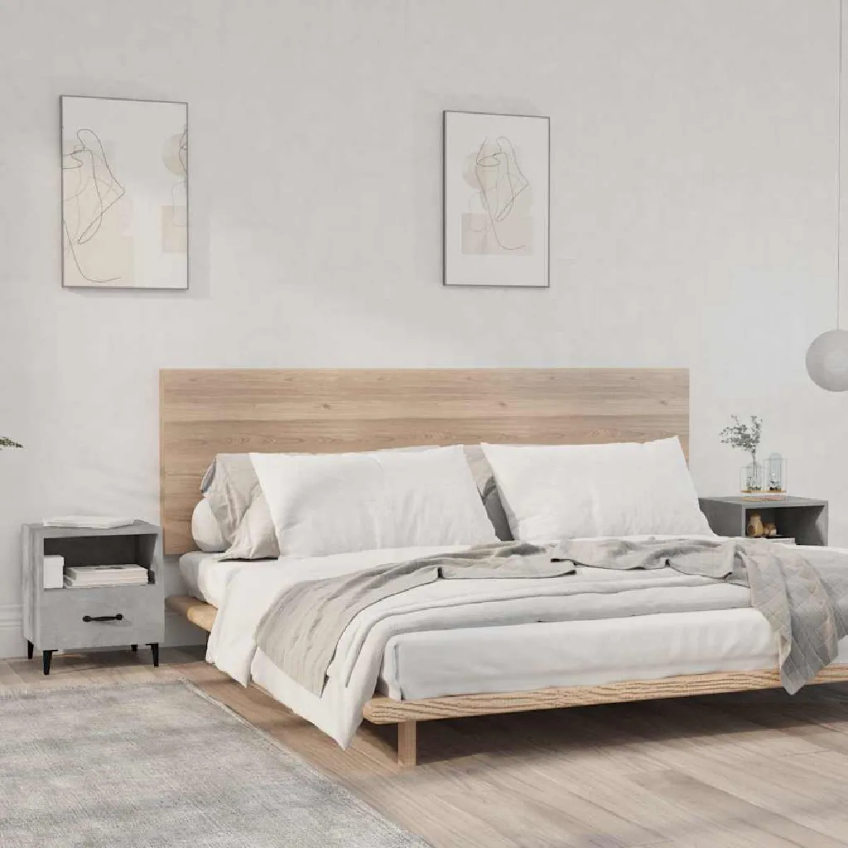 Non Communiqué Gris Vidaxl Tables De Chevet 2 Pcs Béton Bois D'ingénierie - Image 3