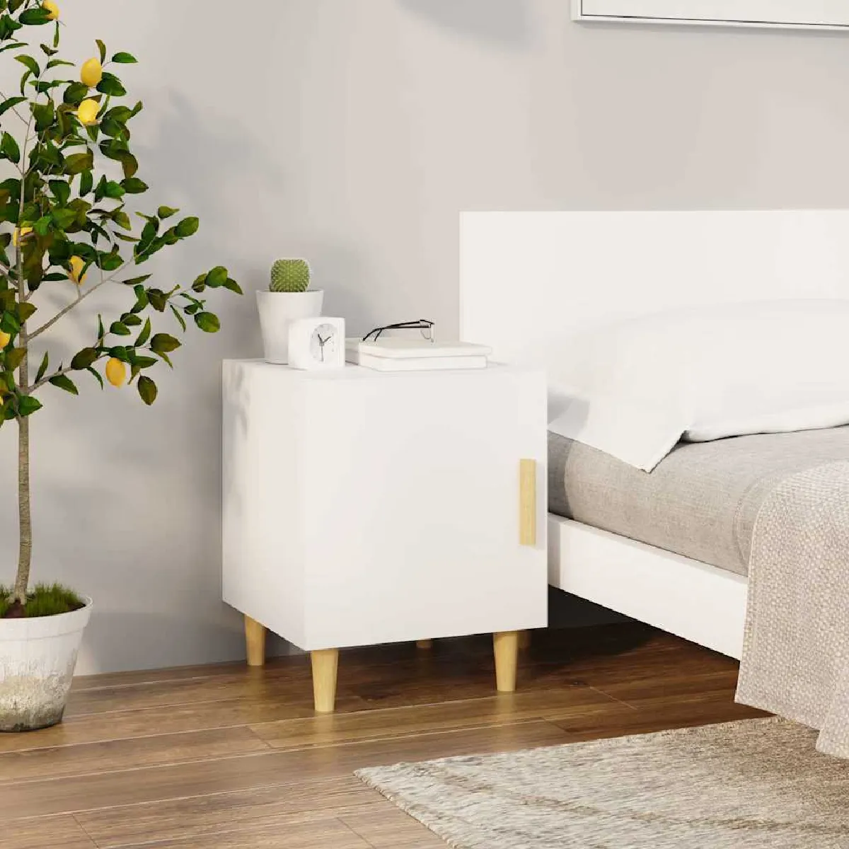 Non Communiqué Blanc Vidaxl Table De Chevet Bois D'ingénierie - Image 3
