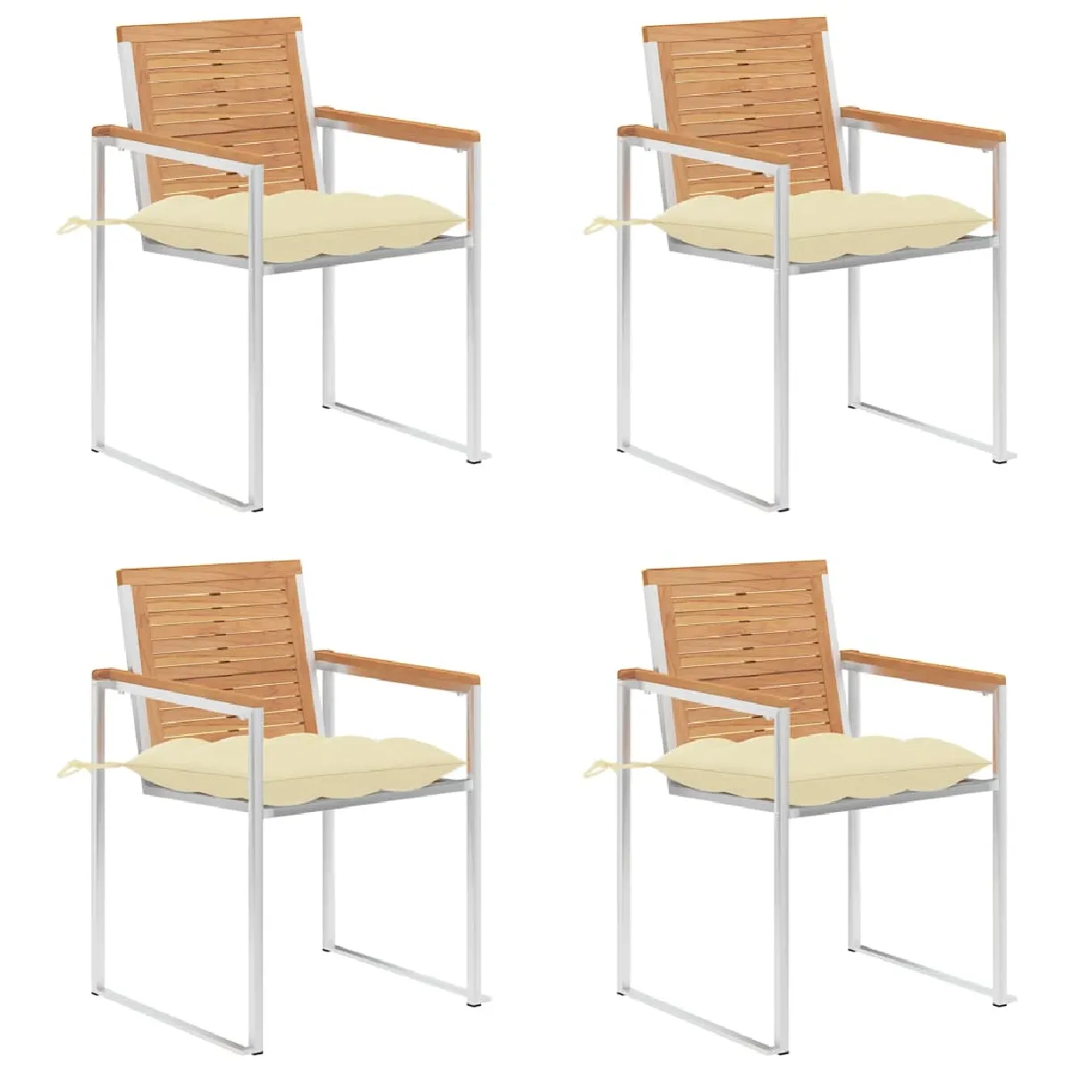 vidaXL Chaises de jardin lot de 4 avec coussins Bois de teck massif