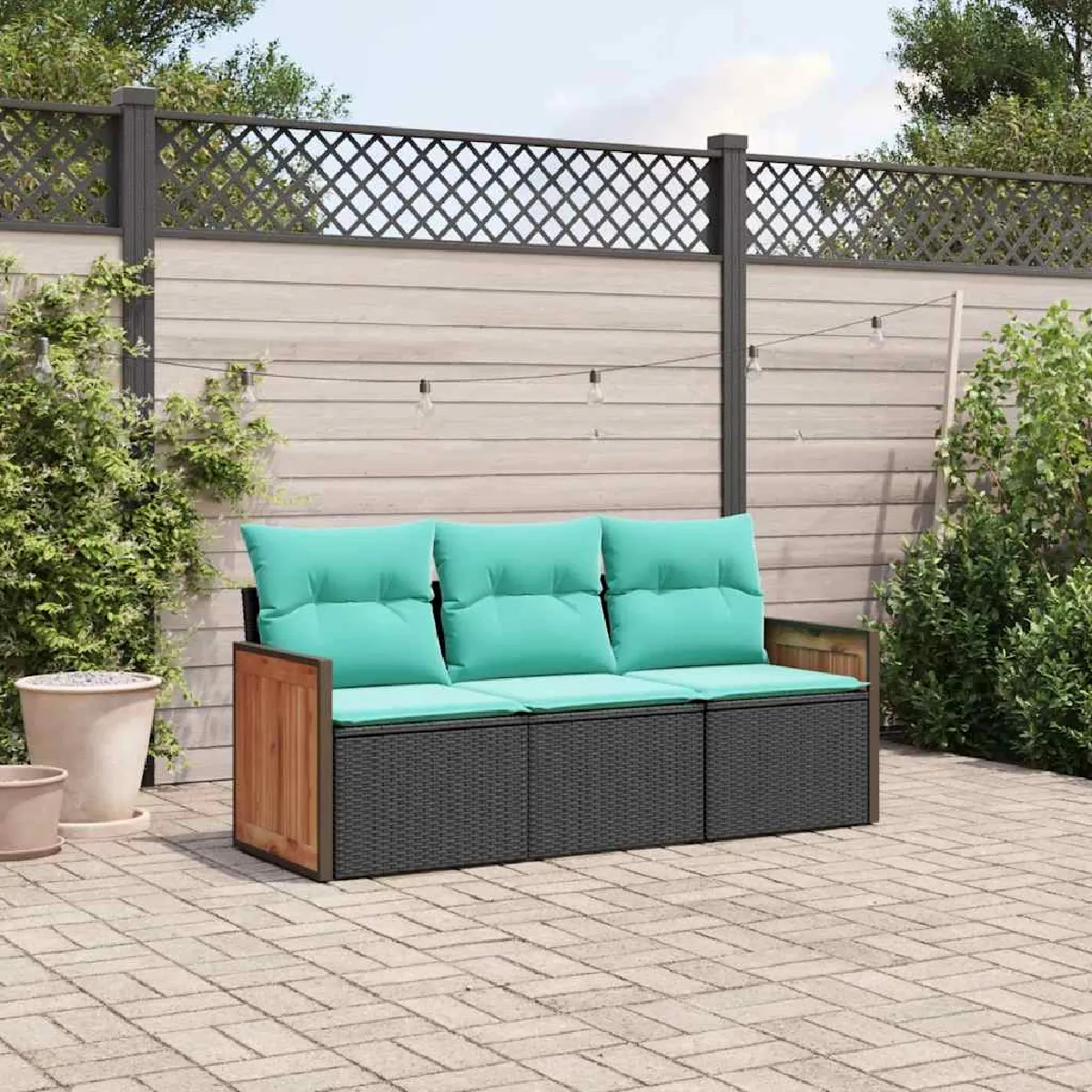 vidaXL Salon de jardin 3 pcs avec coussins résine tressée ensemble de salon ensemble de salon d'extérieur 3186693 - vue 5