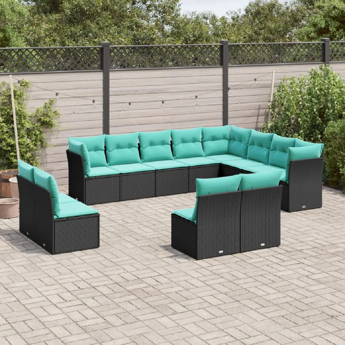 vidaXL Salon de jardin avec coussins 12 pcs noir résine tressée