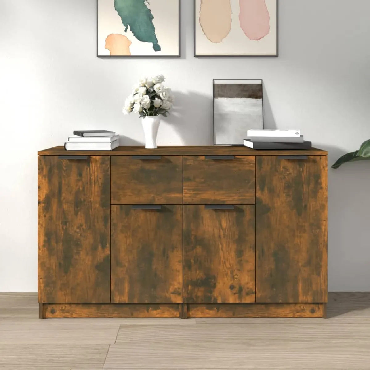 Non Communiqué Marron Vidaxl Buffets 2 Pcs Chêne Fumé 60X30x70 Cm Bois D'ingénierie - Image 3