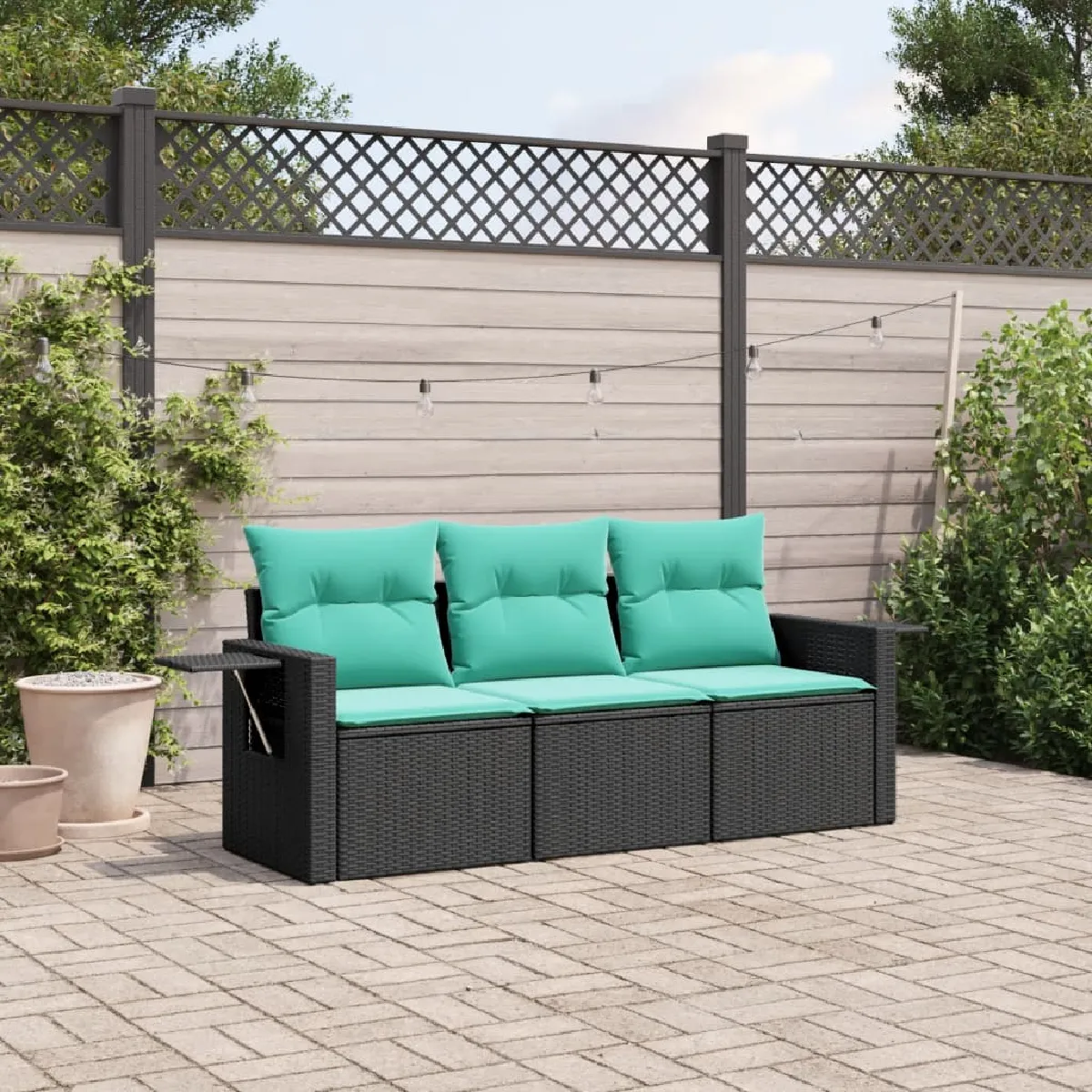 vidaXL Salon de jardin 3 pcs avec coussins Résine tressée - vue 6