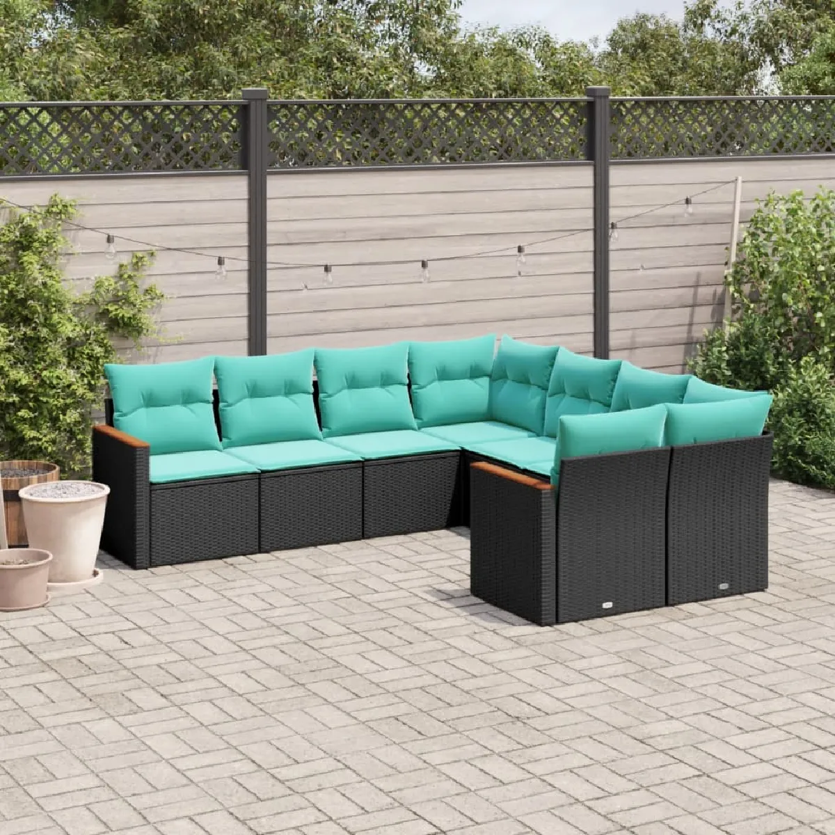 vidaXL Salon de jardin 8 pcs avec coussins noir résine tressée
