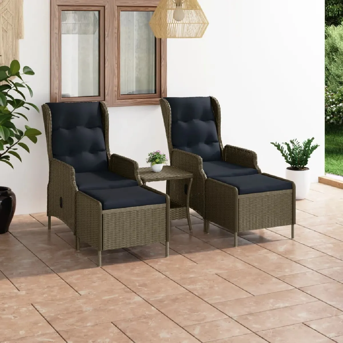 vidaXL Salon de jardin 3 pcs avec coussins Résine tressée - vue 9