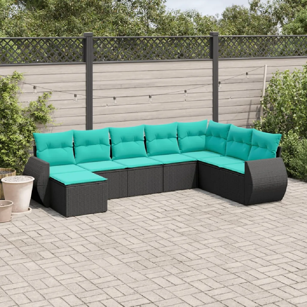 vidaXL Salon de jardin 8 pcs avec coussins noir résine tressée
