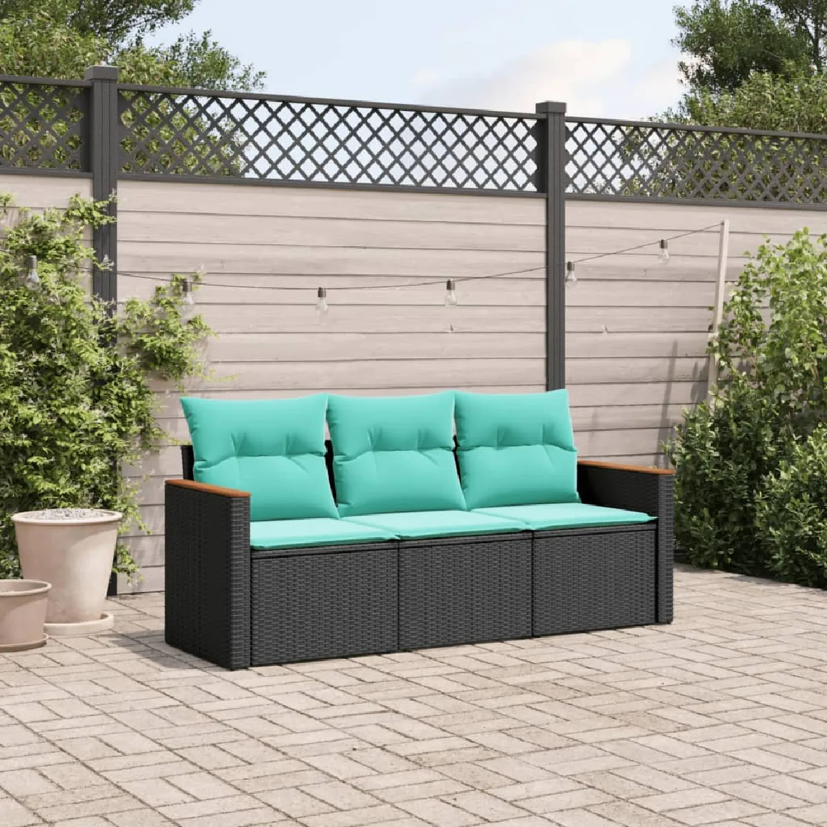 vidaXL Salon de jardin 3 pcs avec coussins Résine tressée - vue 7