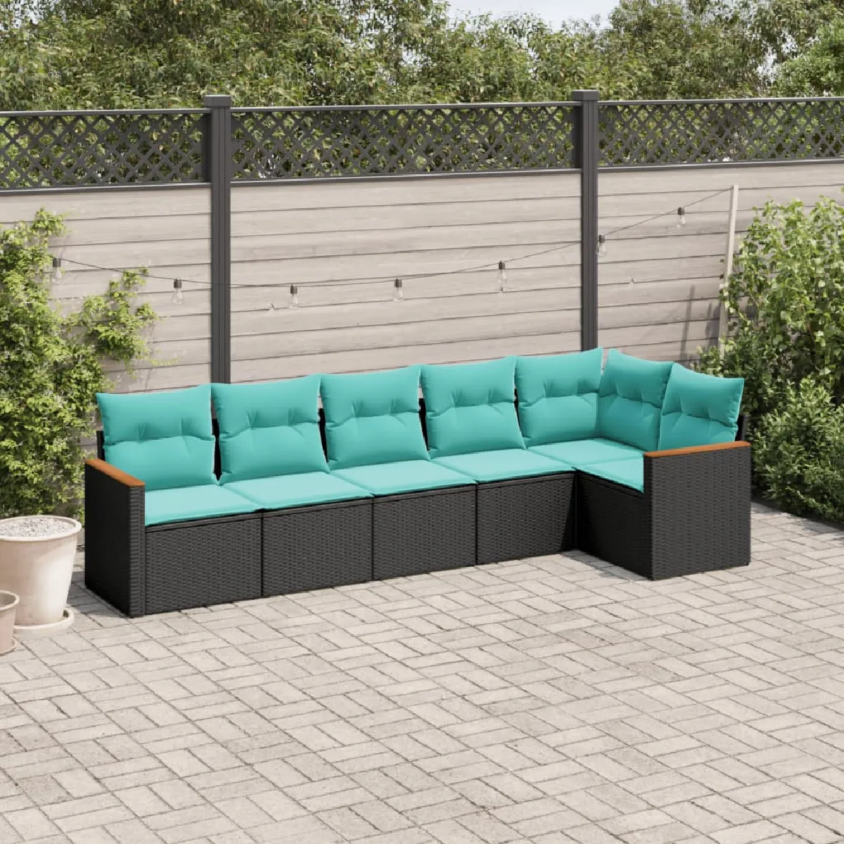vidaXL Salon de jardin 6 pcs avec coussins noir résine tressée