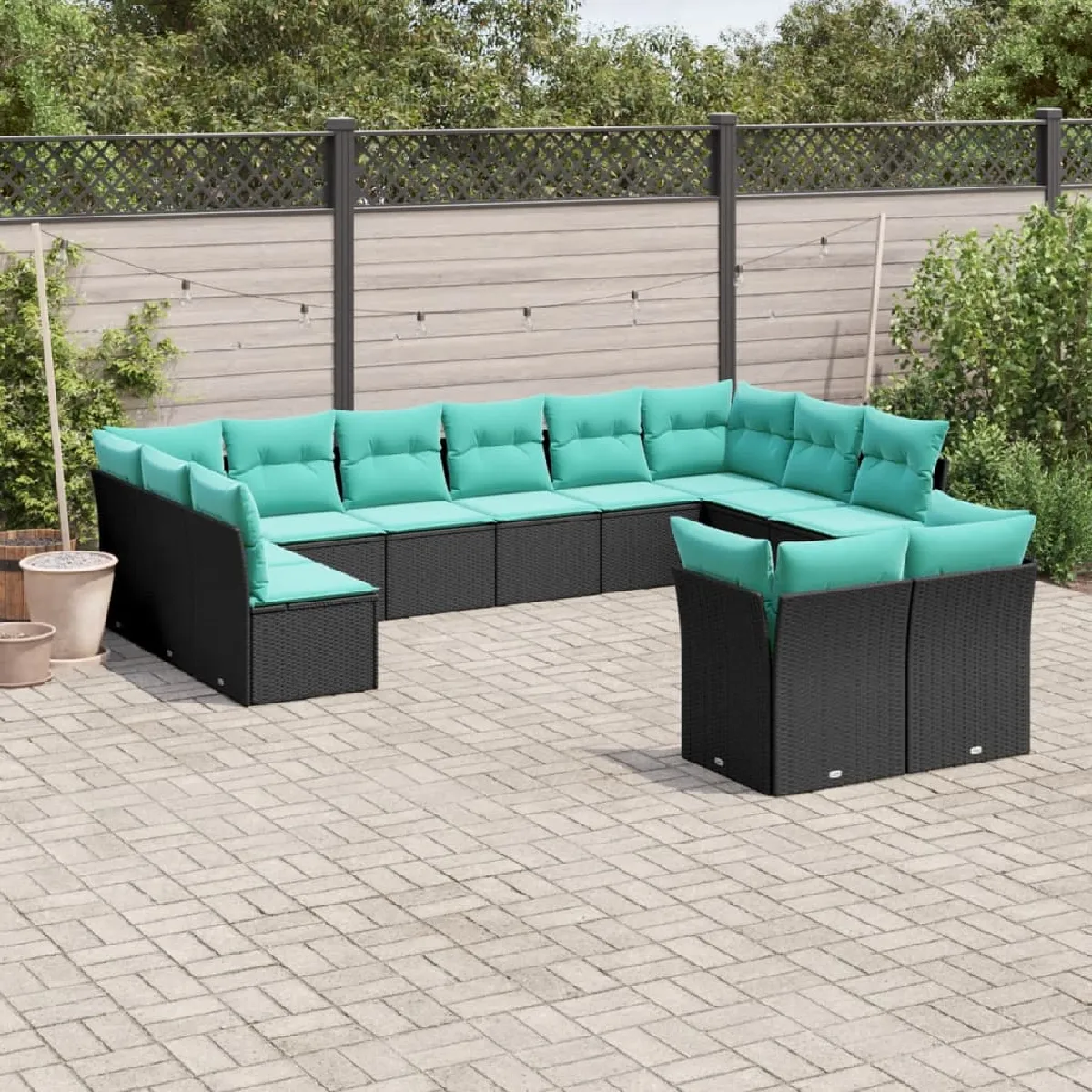 vidaXL Salon de jardin avec coussins 12 pcs noir résine tressée