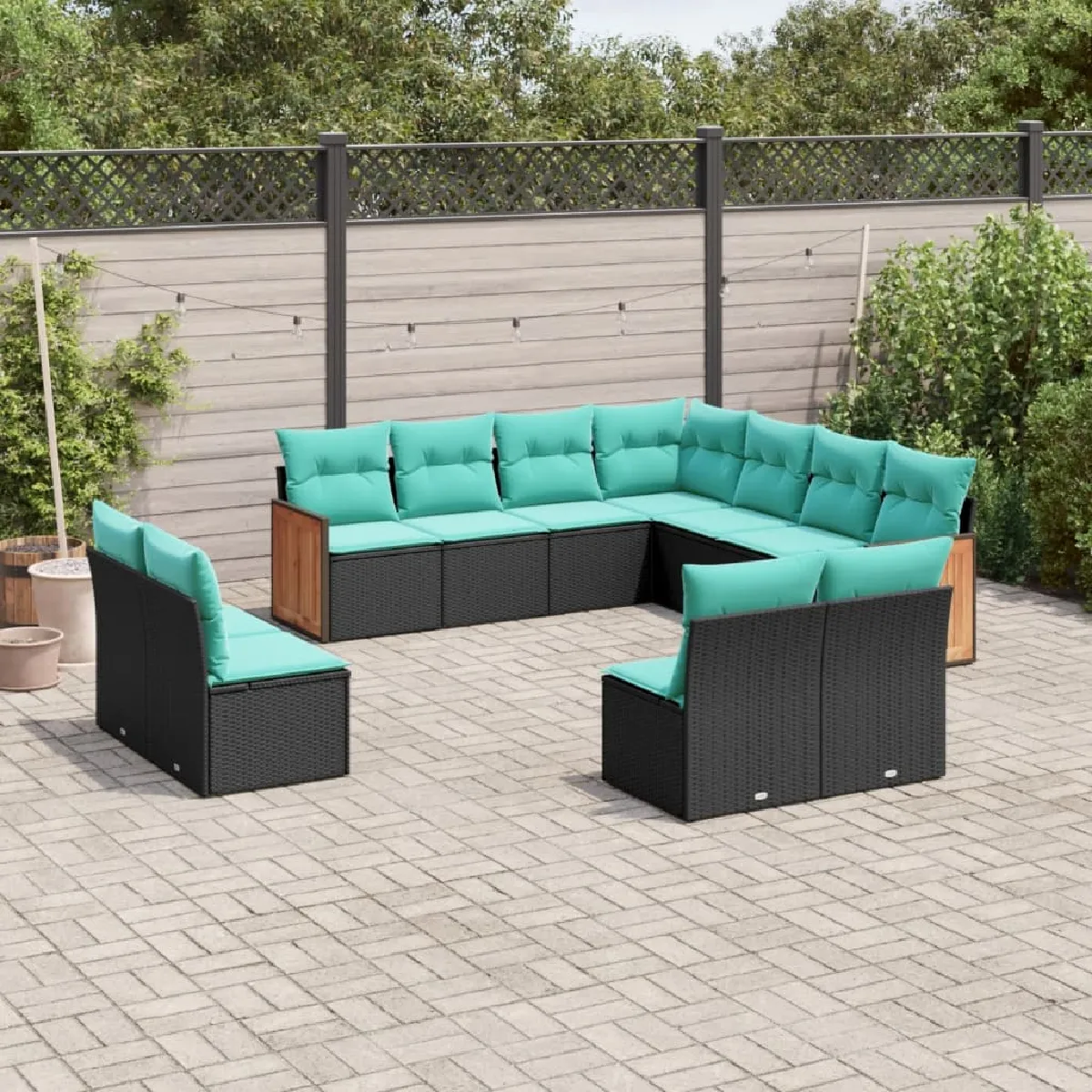 vidaXL Salon de jardin 11 pcs avec coussins résine tressée ensemble de salon ensemble de salon dextérieur 3186807 - vue 6