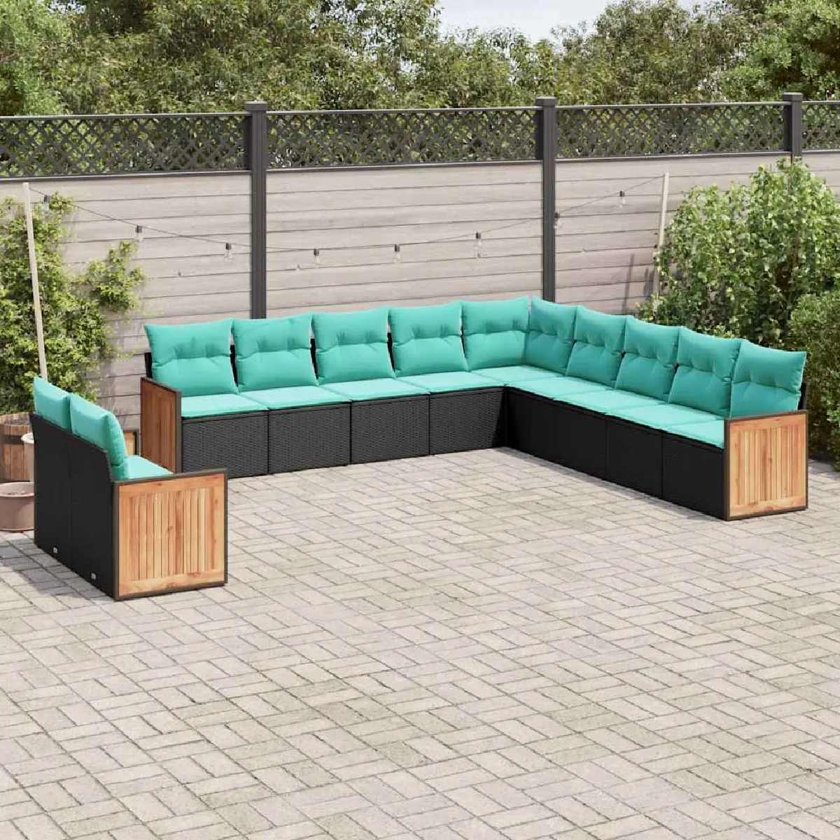 vidaXL Salon de jardin 11 pcs avec coussins résine tressée ensemble de salon ensemble de salon dextérieur 3186807 - vue 7