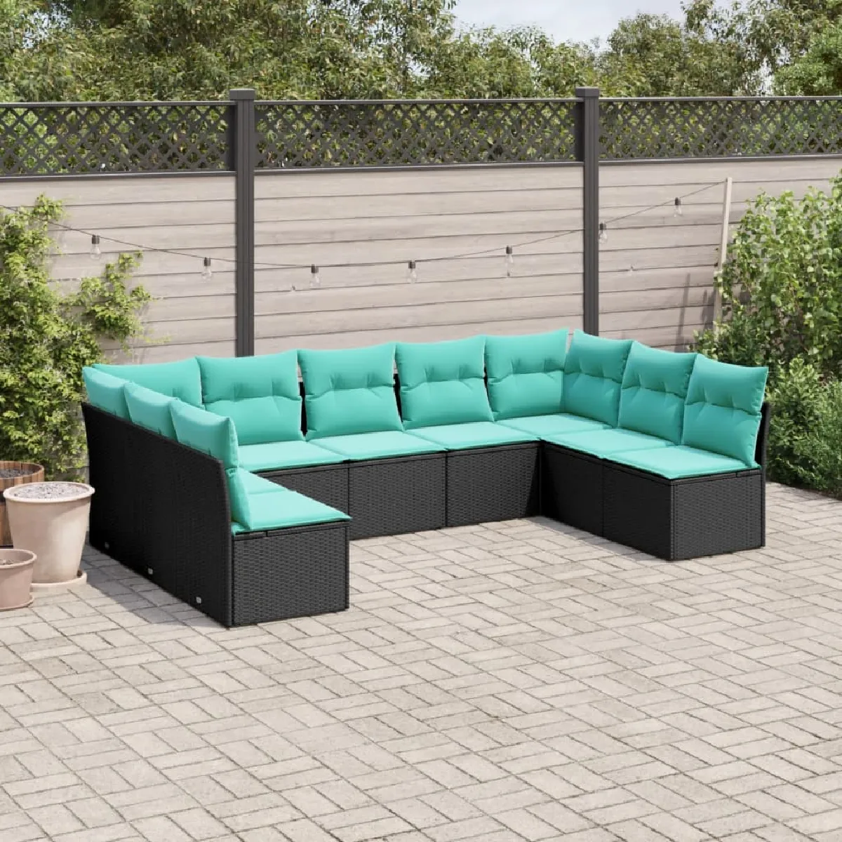 vidaXL Salon de jardin 9 pcs avec coussins noir résine tressée