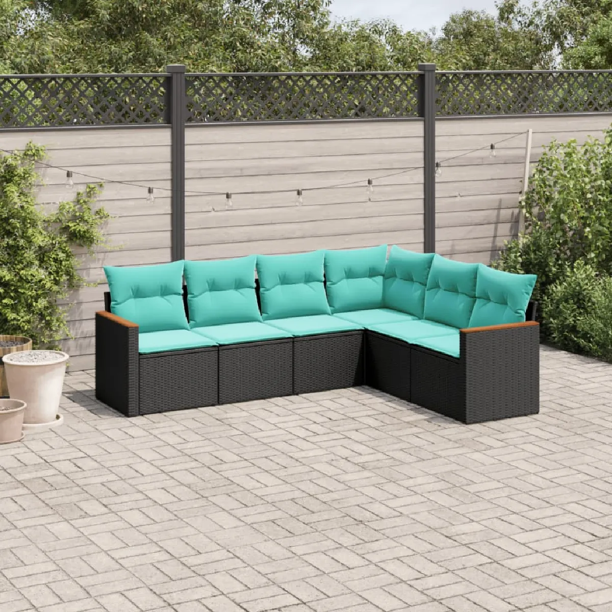 vidaXL Salon de jardin 6 pcs avec coussins noir résine tressée