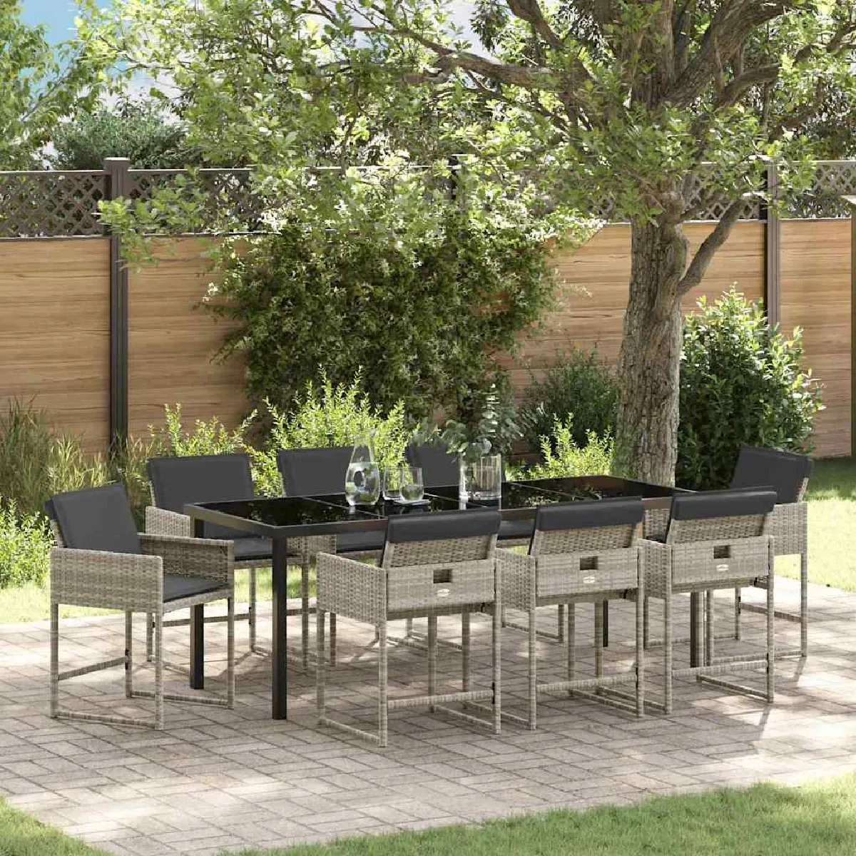 vidaXL Ensemble de salle à manger pour jardin 9 pcs Gris clair